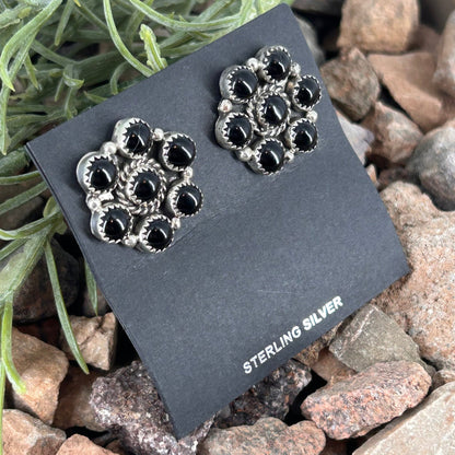 Navajo Sterling Black Onyx Flower Stud Earring - Maxine Ramirez - Turquoise Sunset!