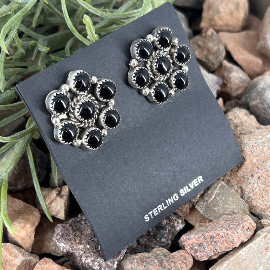 Navajo Sterling Black Onyx Flower Stud Earring - Earrings - Maxine Ramirez - Turquoise Sunset!