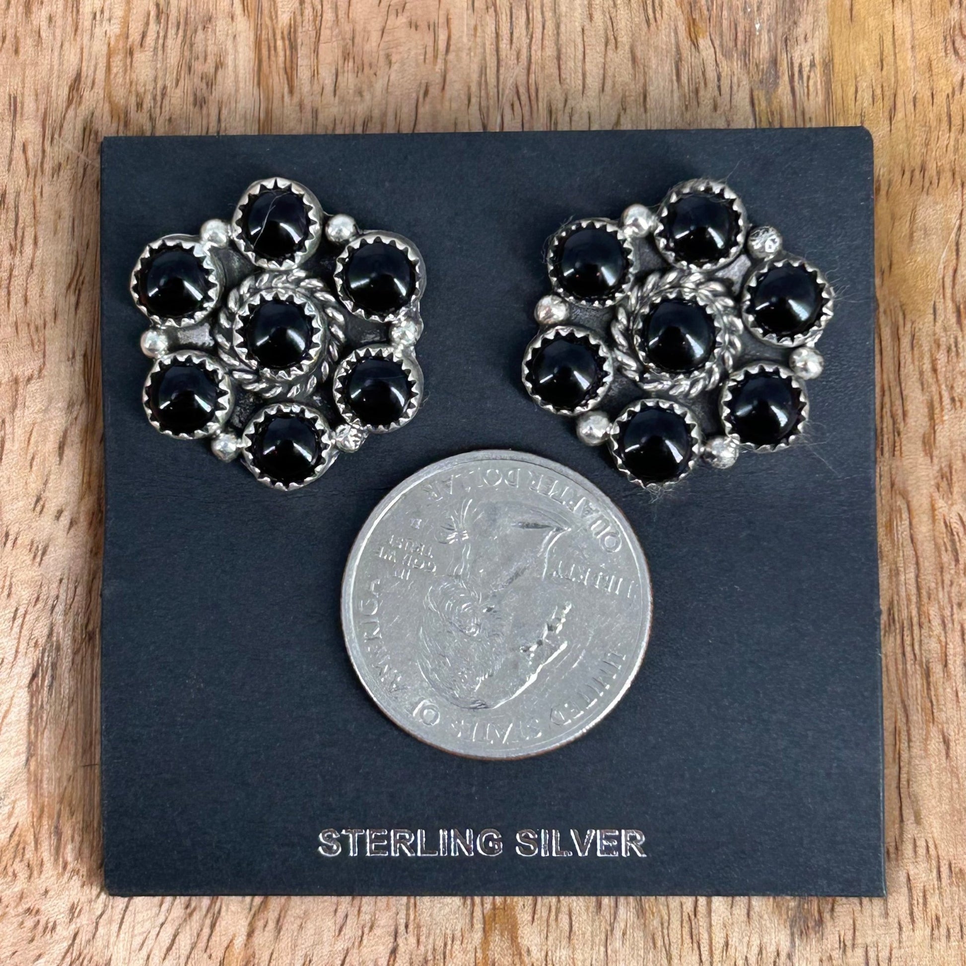 Navajo Sterling Black Onyx Flower Stud Earring - Earrings - Maxine Ramirez - Turquoise Sunset!