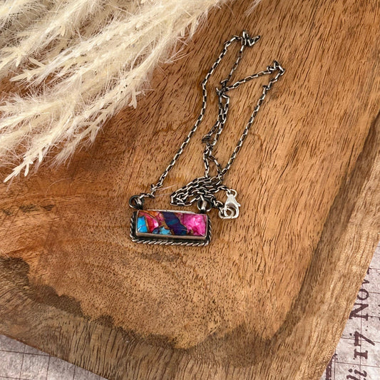 Navajo Sterling Dahlia 1" Bar Necklace - Necklace - Augustine Largo - Turquoise Sunset!