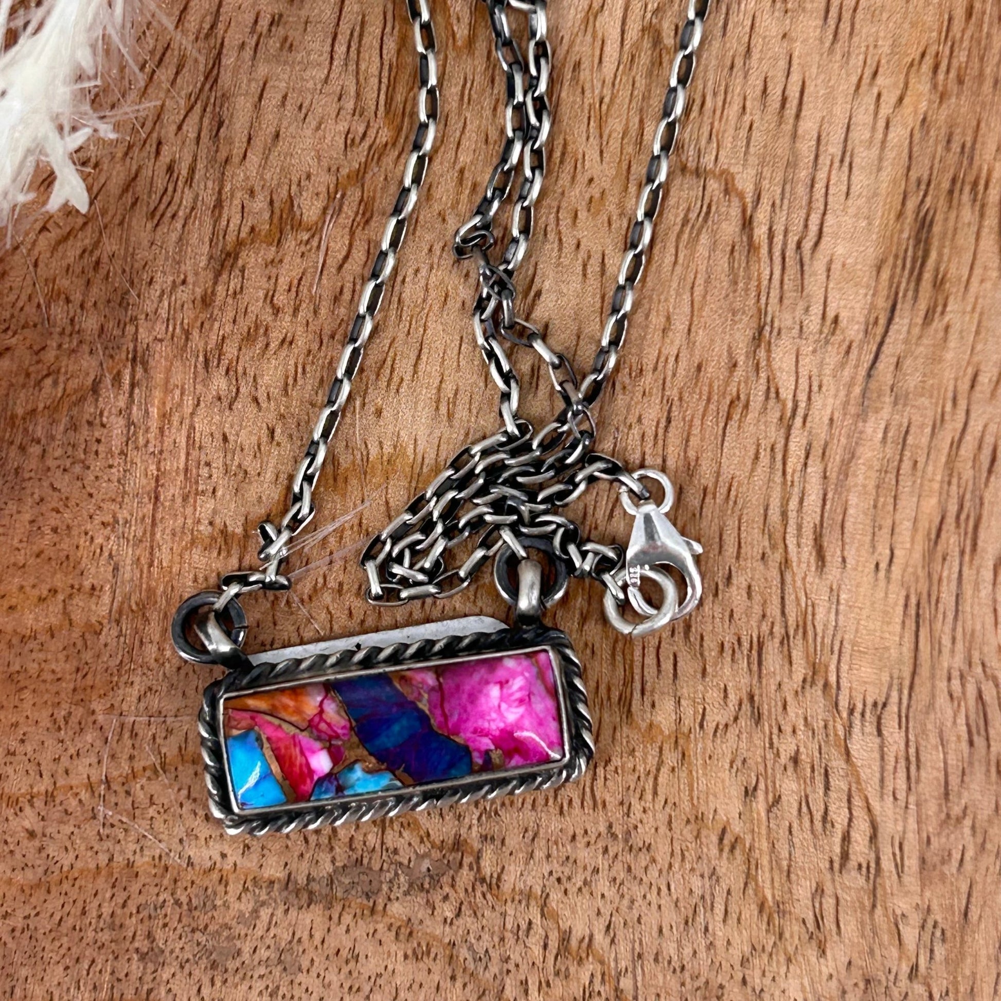 Navajo Sterling Dahlia 1" Bar Necklace - Necklace - Augustine Largo - Turquoise Sunset!