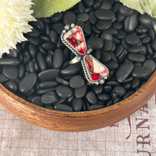 Navajo Sterling Dahlia Braided Rope Trim Bowtie Ring - Rings - Eugene Belone - Turquoise Sunset!