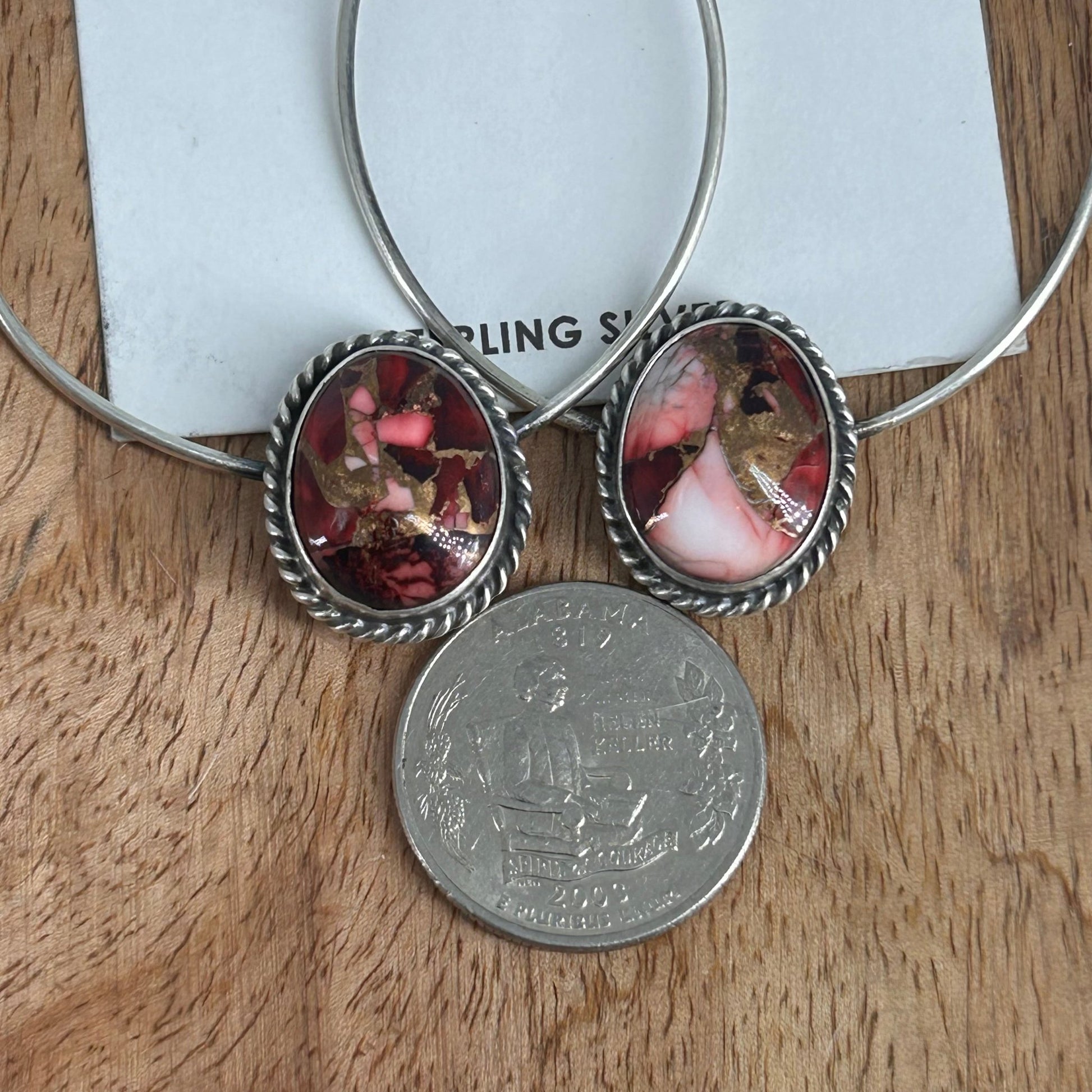 Navajo Sterling Dahlia Braided Rope Trim Hoop Egg Shaped Earrings - Earrings - Elouise Kee - Turquoise Sunset!