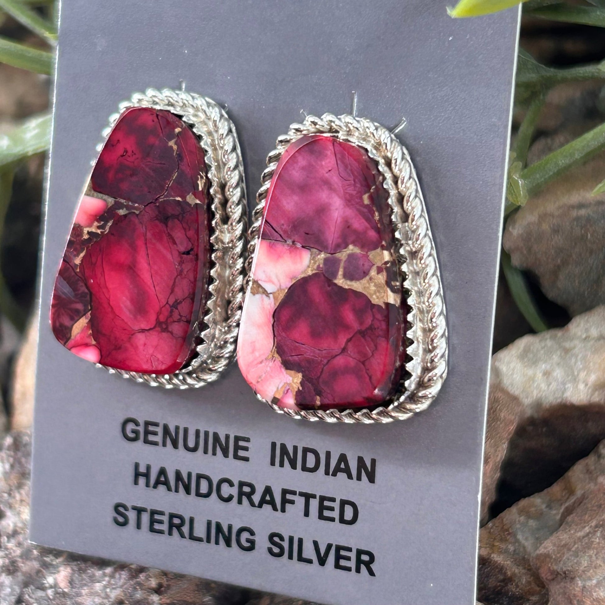 Navajo Sterling Dahlia Rose Braided Rope Trim Stud Earrings - Earrings - Gabi Jim - Turquoise Sunset!