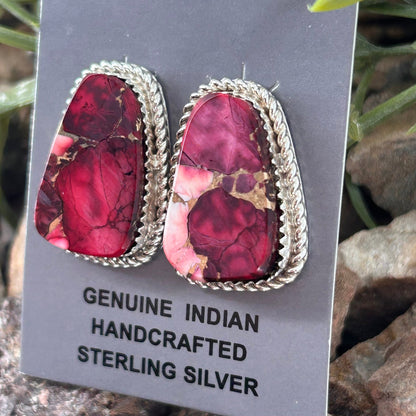 Navajo Sterling Dahlia Rose Braided Rope Trim Stud Earrings - Gabi Jim - Turquoise Sunset!
