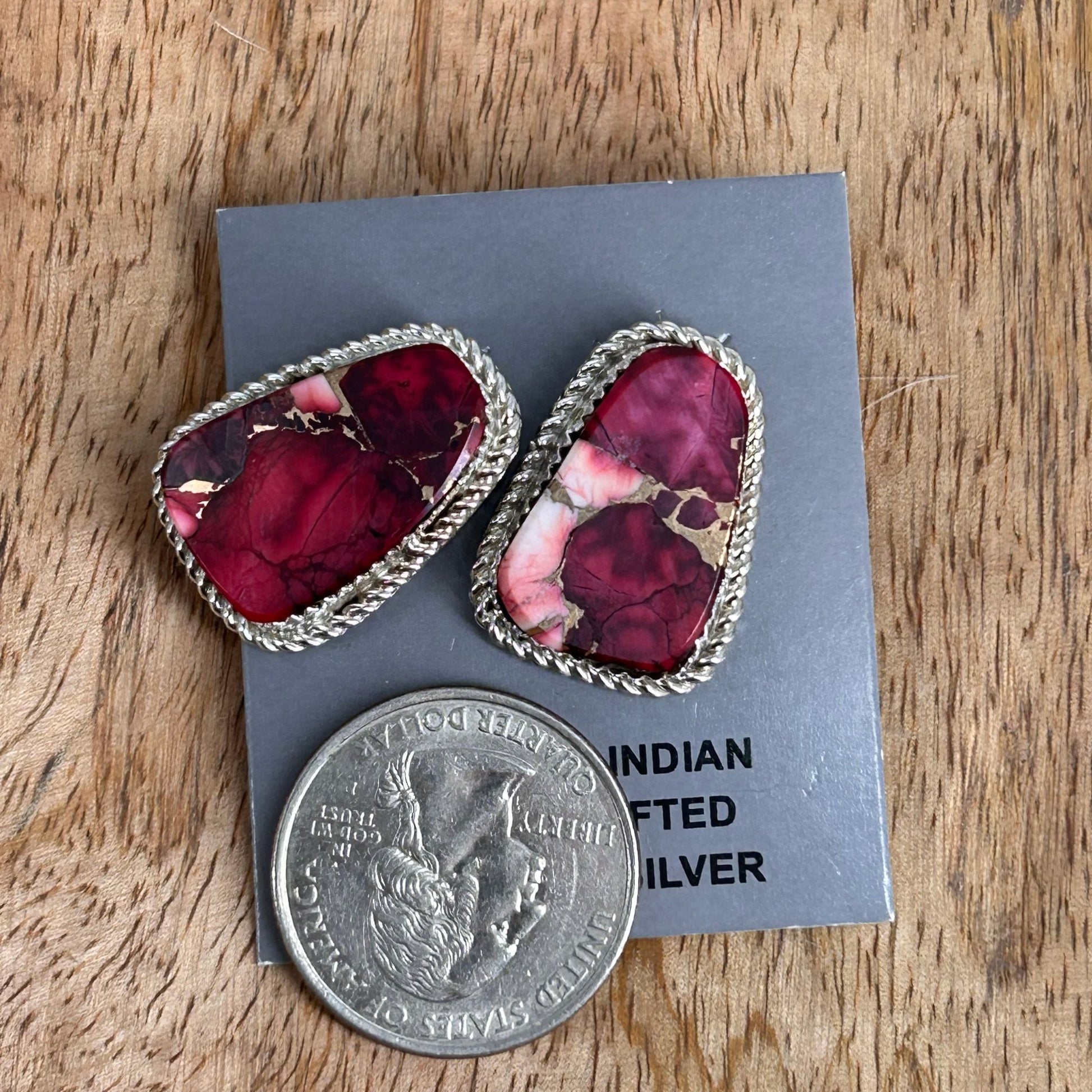 Navajo Sterling Dahlia Rose Braided Rope Trim Stud Earrings - Earrings - Gabi Jim - Turquoise Sunset!