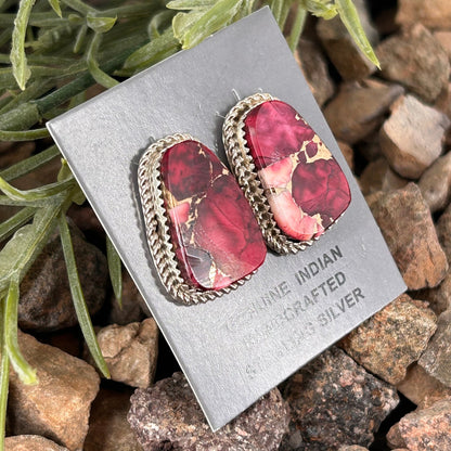 Navajo Sterling Dahlia Rose Braided Rope Trim Stud Earrings - Gabi Jim - Turquoise Sunset!