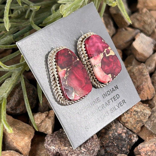 Navajo Sterling Dahlia Rose Braided Rope Trim Stud Earrings - Earrings - Gabi Jim - Turquoise Sunset!