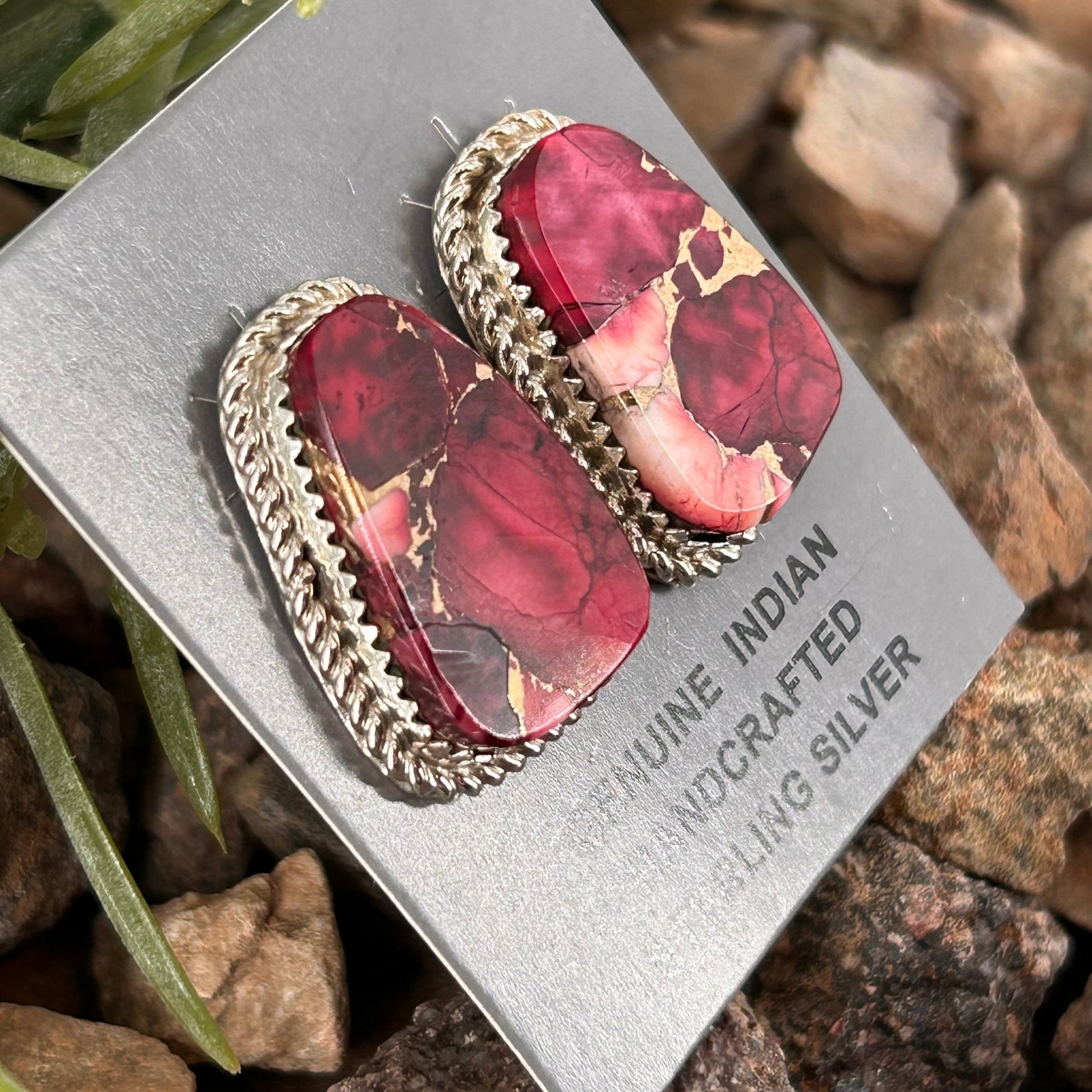 Navajo Sterling Dahlia Rose Braided Rope Trim Stud Earrings - Earrings - Gabi Jim - Turquoise Sunset!