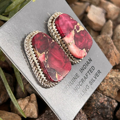 Navajo Sterling Dahlia Rose Braided Rope Trim Stud Earrings - Gabi Jim - Turquoise Sunset!