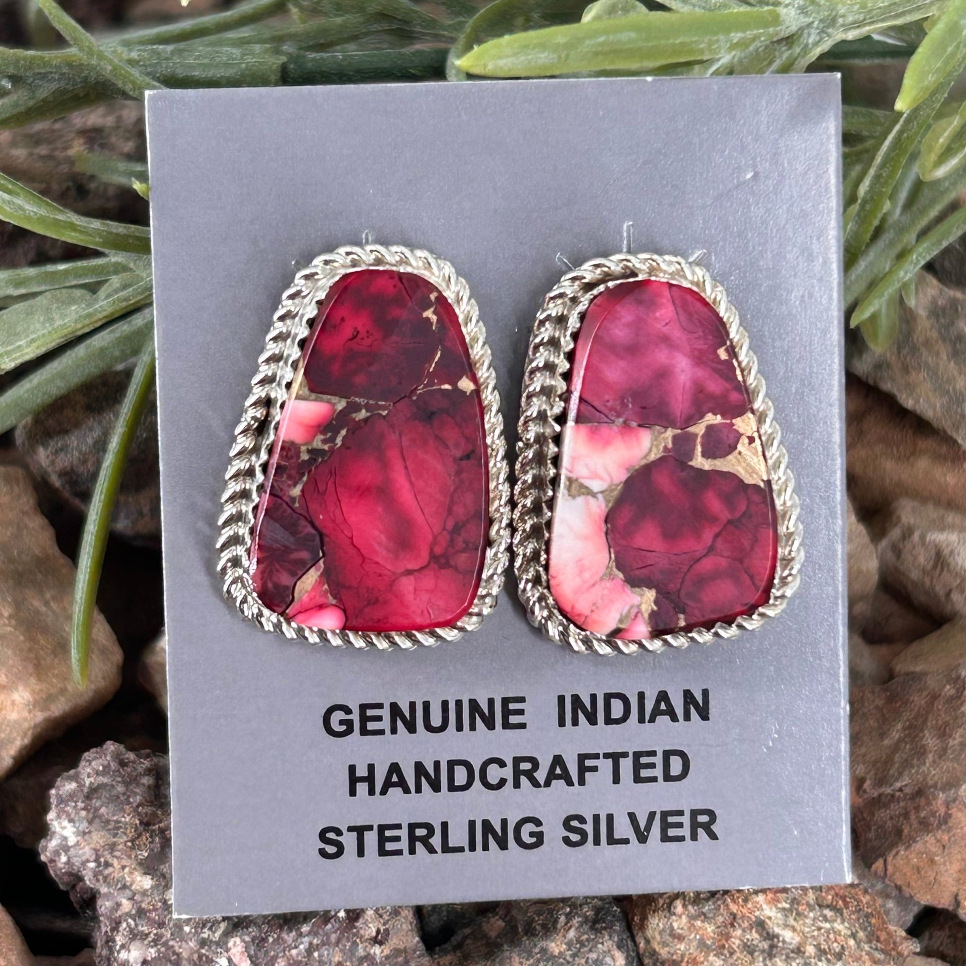 Navajo Sterling Dahlia Rose Braided Rope Trim Stud Earrings - Earrings - Gabi Jim - Turquoise Sunset!