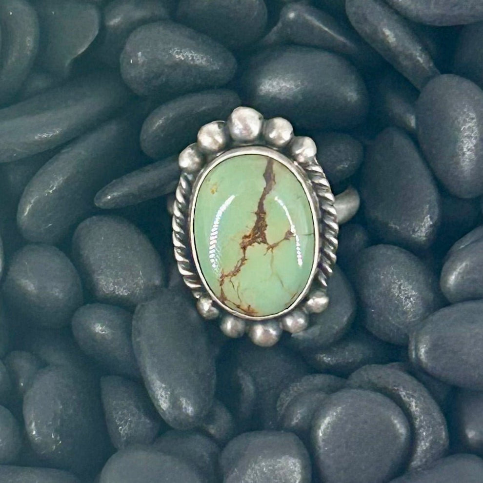 Navajo Sterling Green Kingman Turquoise Ring - Rings - Turquoise Sunset