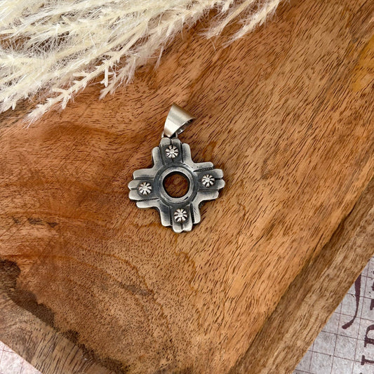 Navajo Sterling Hand Carved Cross Pendant - Pendant - Chimney Butte - Turquoise Sunset!