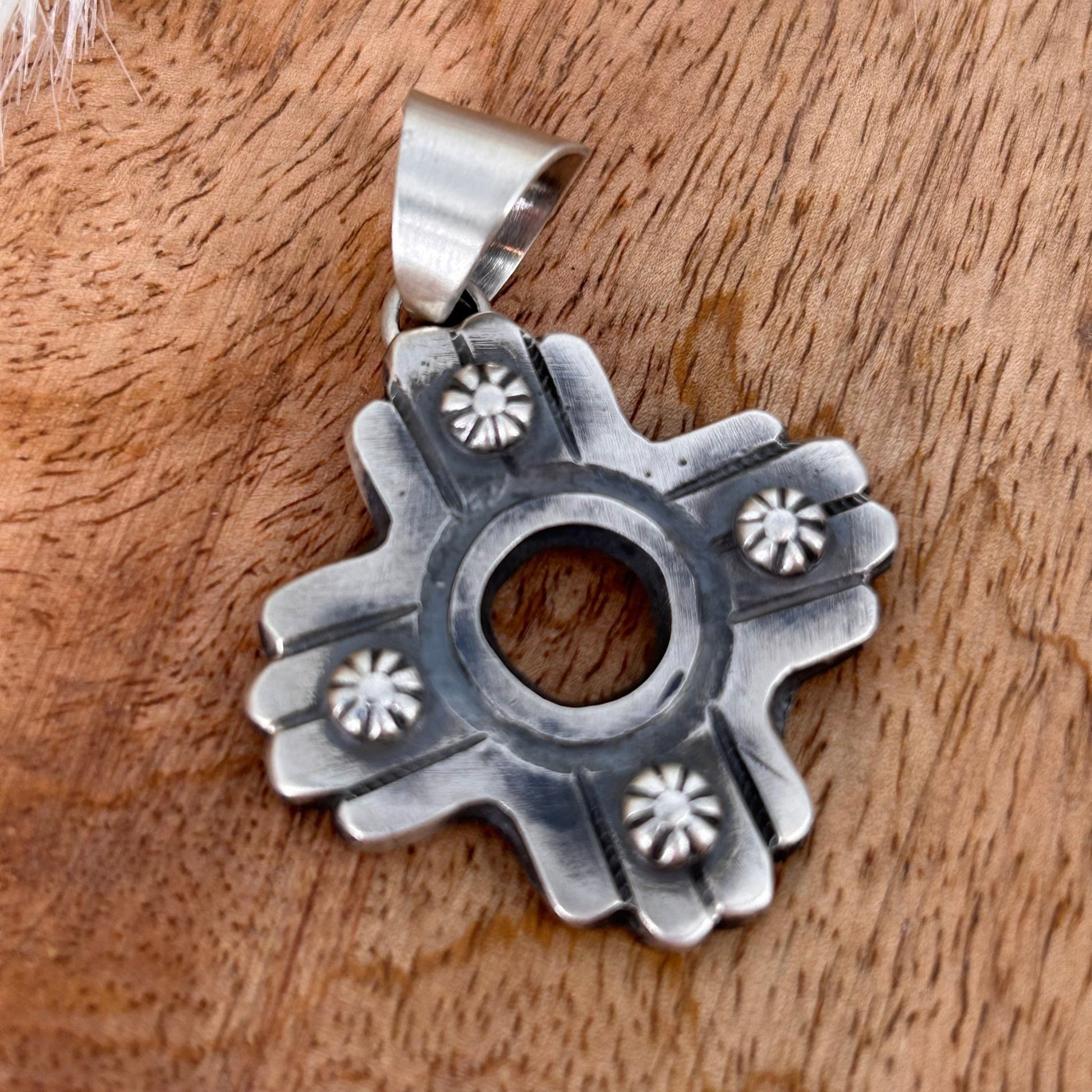 Navajo Sterling Hand Carved Cross Pendant - Pendant - Chimney Butte - Turquoise Sunset!