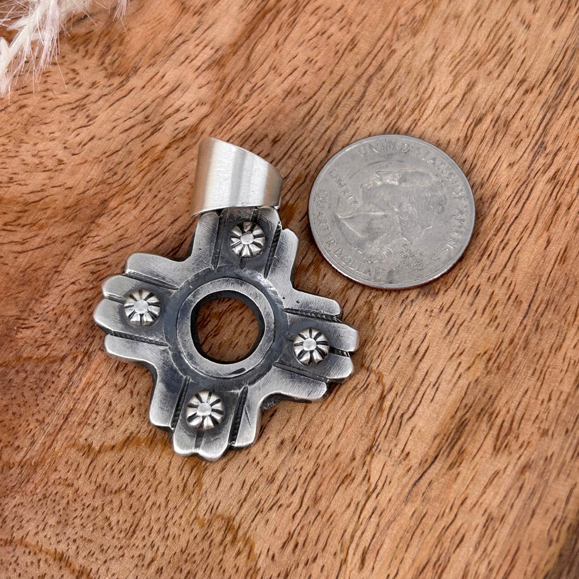 Navajo Sterling Hand Carved Cross Pendant - Pendant - Chimney Butte - Turquoise Sunset!