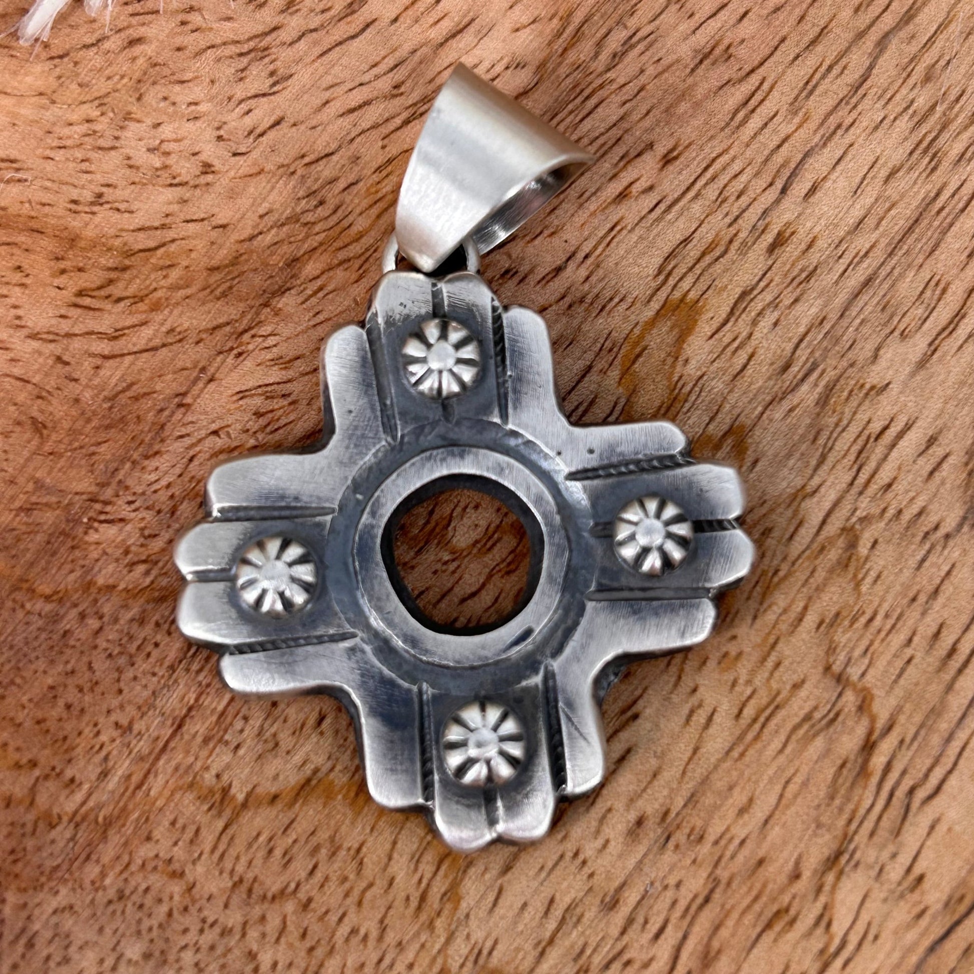 Navajo Sterling Hand Carved Cross Pendant - Pendant - Chimney Butte - Turquoise Sunset!