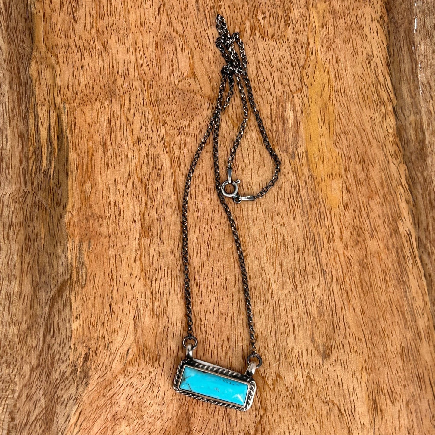 Navajo Sterling Kingman Turquoise 1" Bar Necklace - Johnny Dixon - Turquoise Sunset!