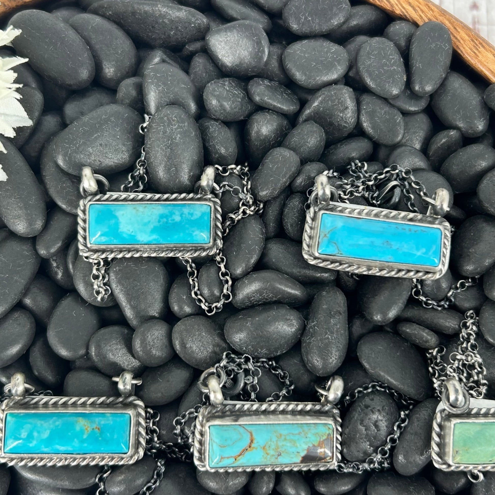 Navajo Sterling Kingman Turquoise 1" Bar Necklace - Johnny Dixon - Turquoise Sunset!