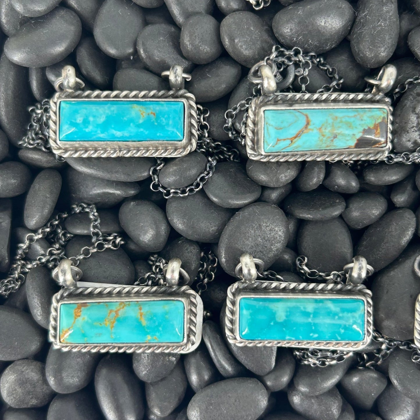 Navajo Sterling Kingman Turquoise 1" Bar Necklace - Johnny Dixon - Turquoise Sunset!