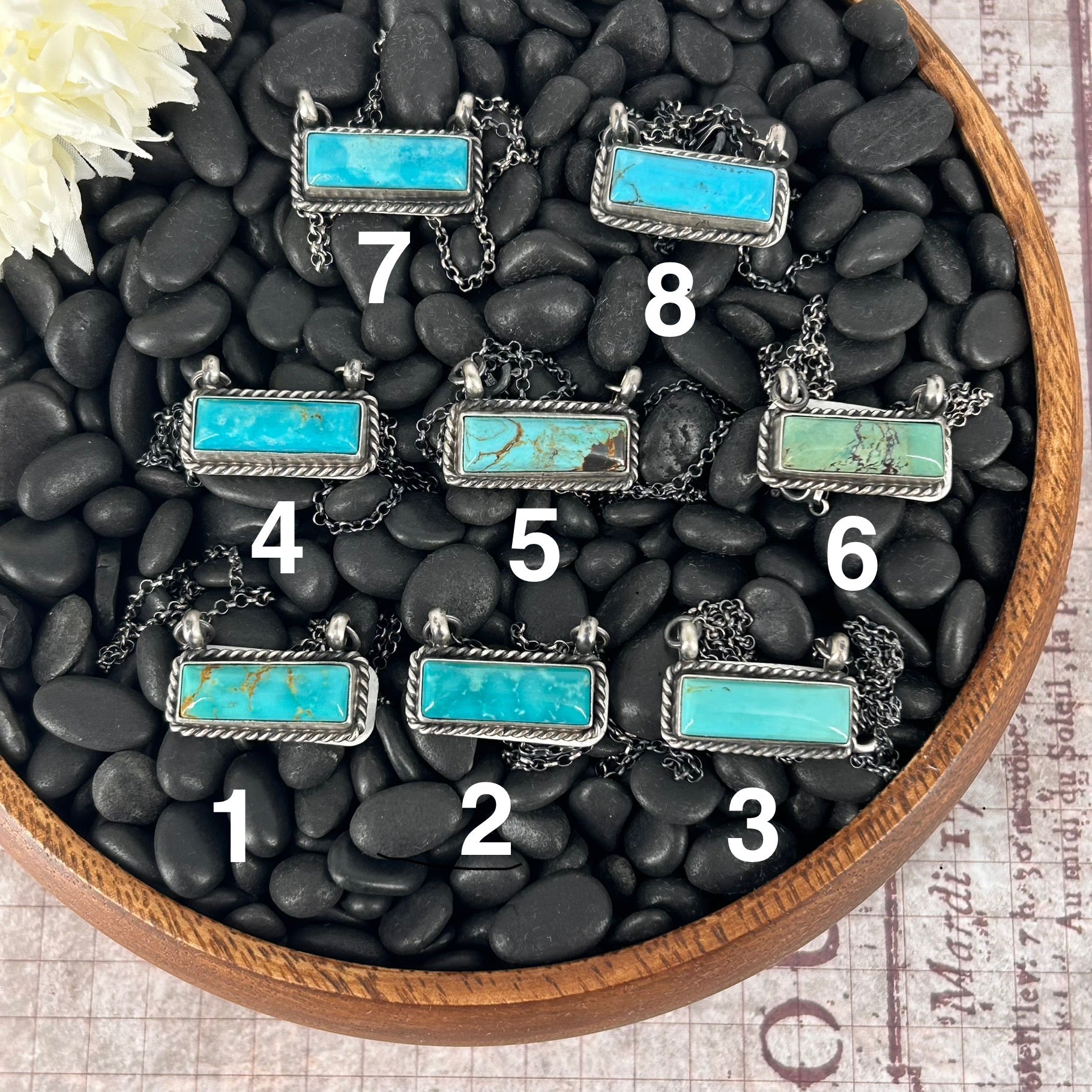 Navajo Sterling Kingman Turquoise 1" Bar Necklace - Johnny Dixon - Turquoise Sunset!