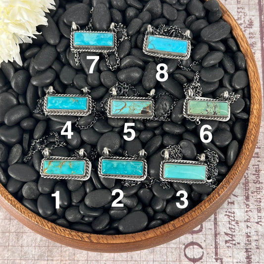 Navajo Sterling Kingman Turquoise 1" Bar Necklace - Necklace - Johnny Dixon - Turquoise Sunset!