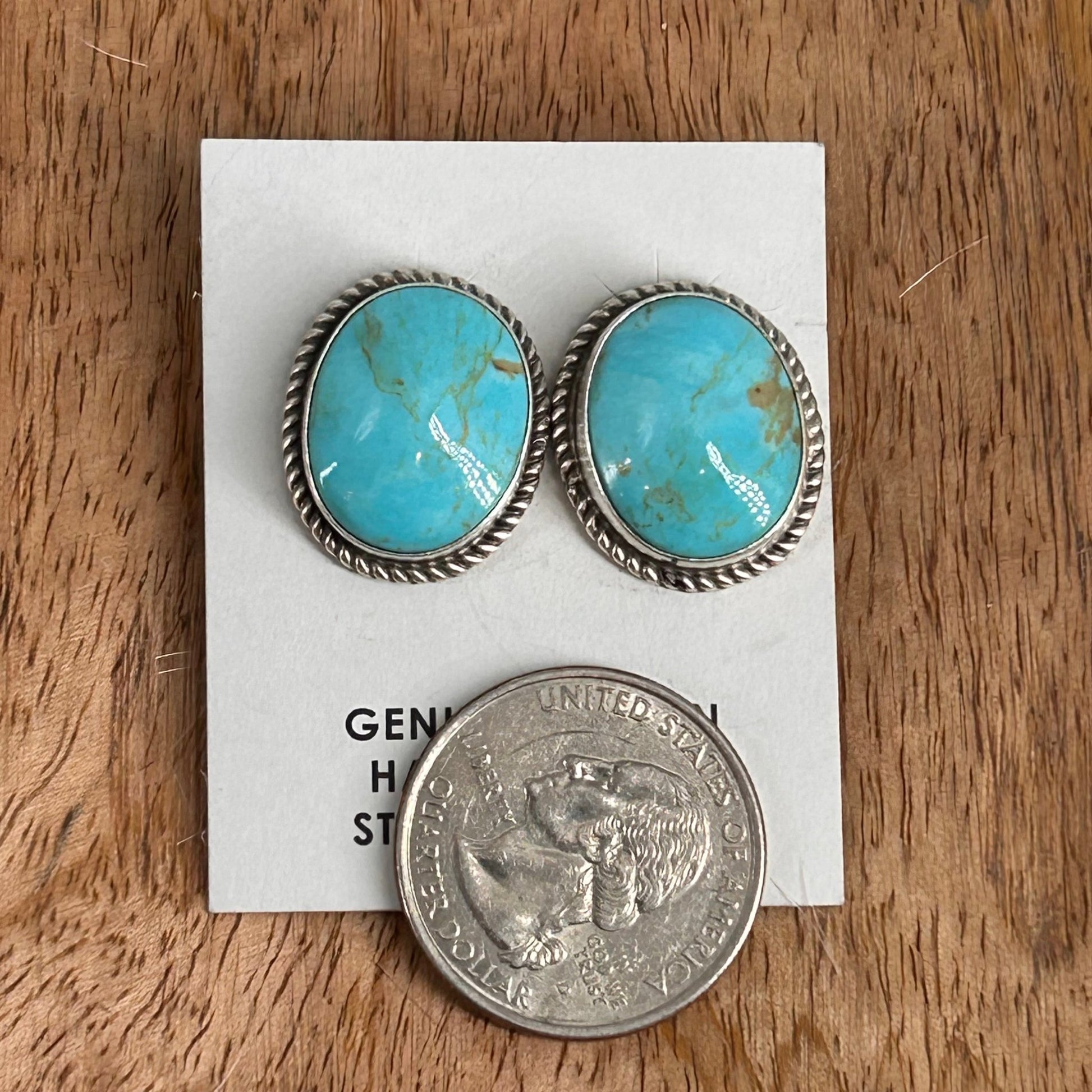Navajo Sterling Kingman Turquoise Braided Rope Trim Egg Shaped Earrings - Earrings - Judith Dixon - Turquoise Sunset!