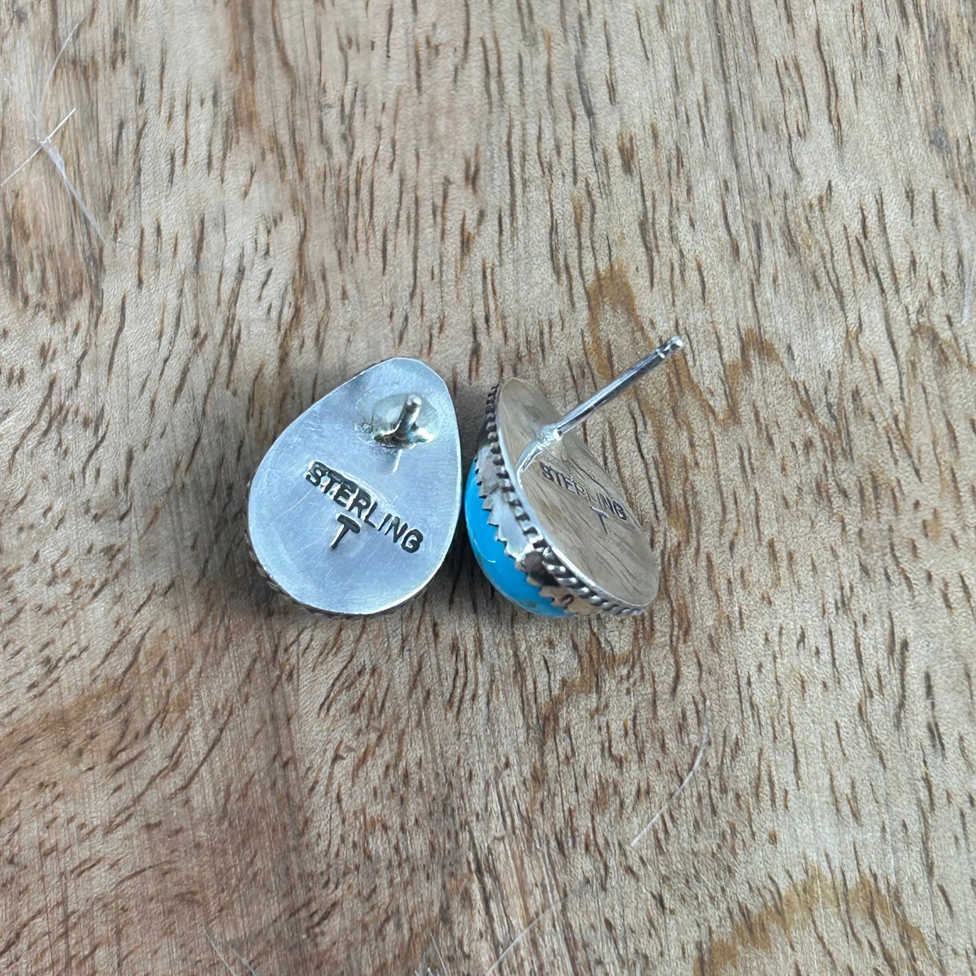 Navajo Sterling Kingman Turquoise Braided Rope Trim Teardrop Stud Earrings - Earrings - Trish Largo - Turquoise Sunset!