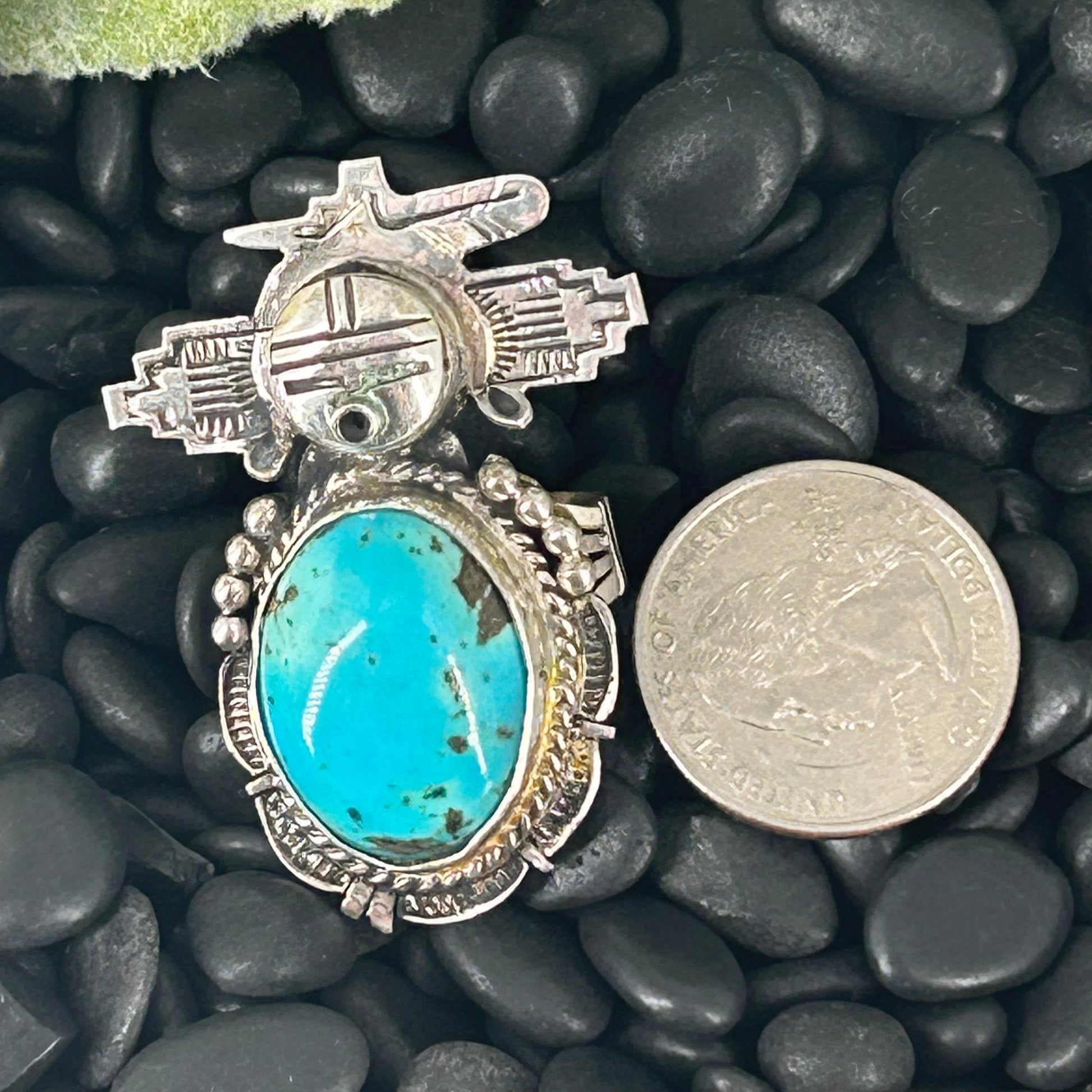 Navajo Sterling Kingman Turquoise Kachina Ring 10 - Rings - Bennie Ration - Turquoise Sunset!
