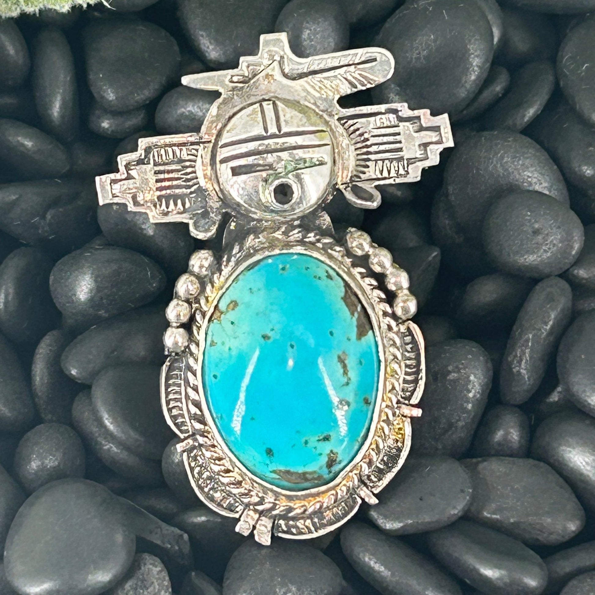 Navajo Sterling Kingman Turquoise Kachina Ring 10 - Rings - Bennie Ration - Turquoise Sunset!