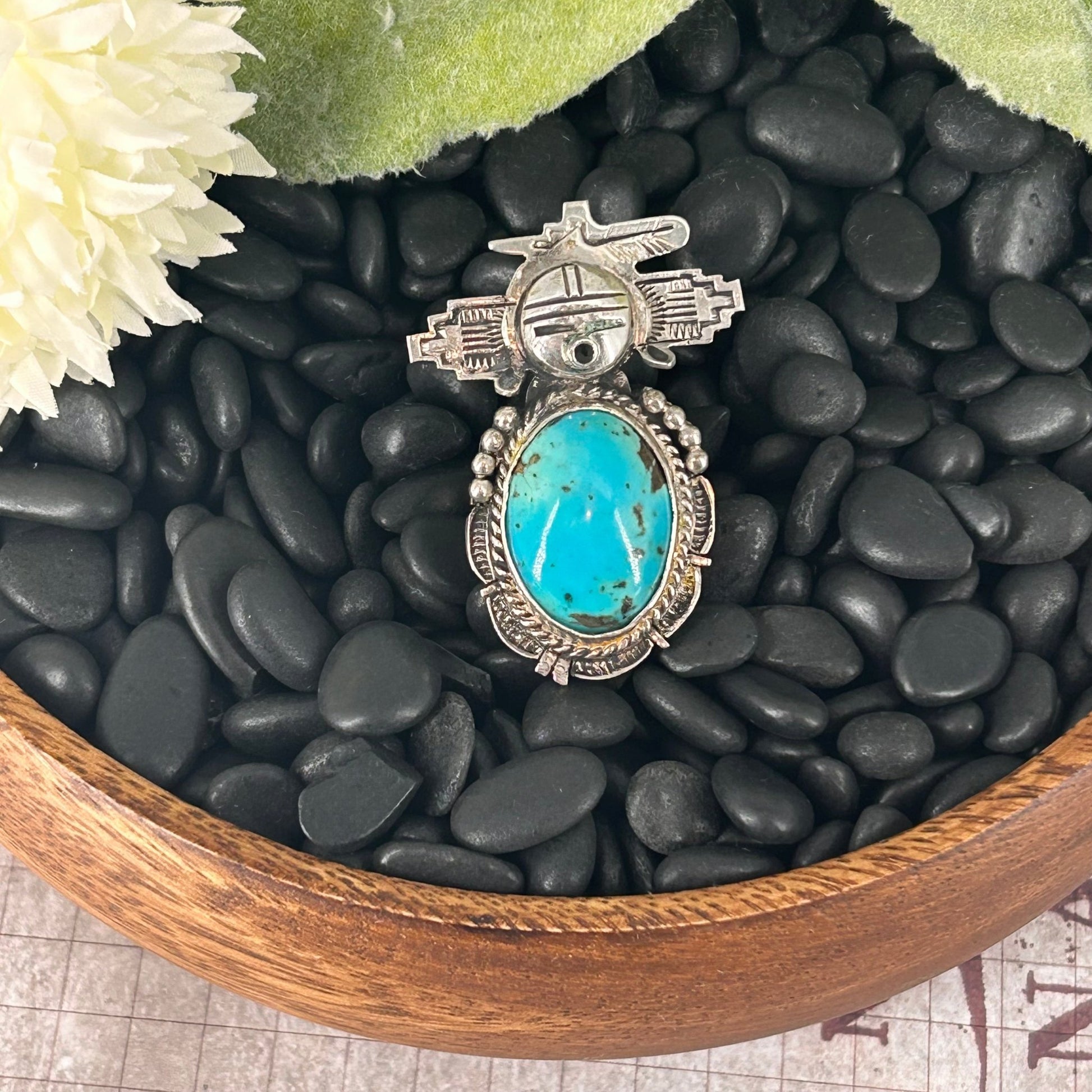 Navajo Sterling Kingman Turquoise Kachina Ring 10 - Rings - Bennie Ration - Turquoise Sunset!