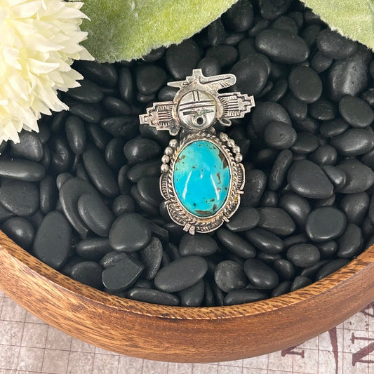 Navajo Sterling Kingman Turquoise Kachina Ring 10 - Rings - Bennie Ration - Turquoise Sunset!