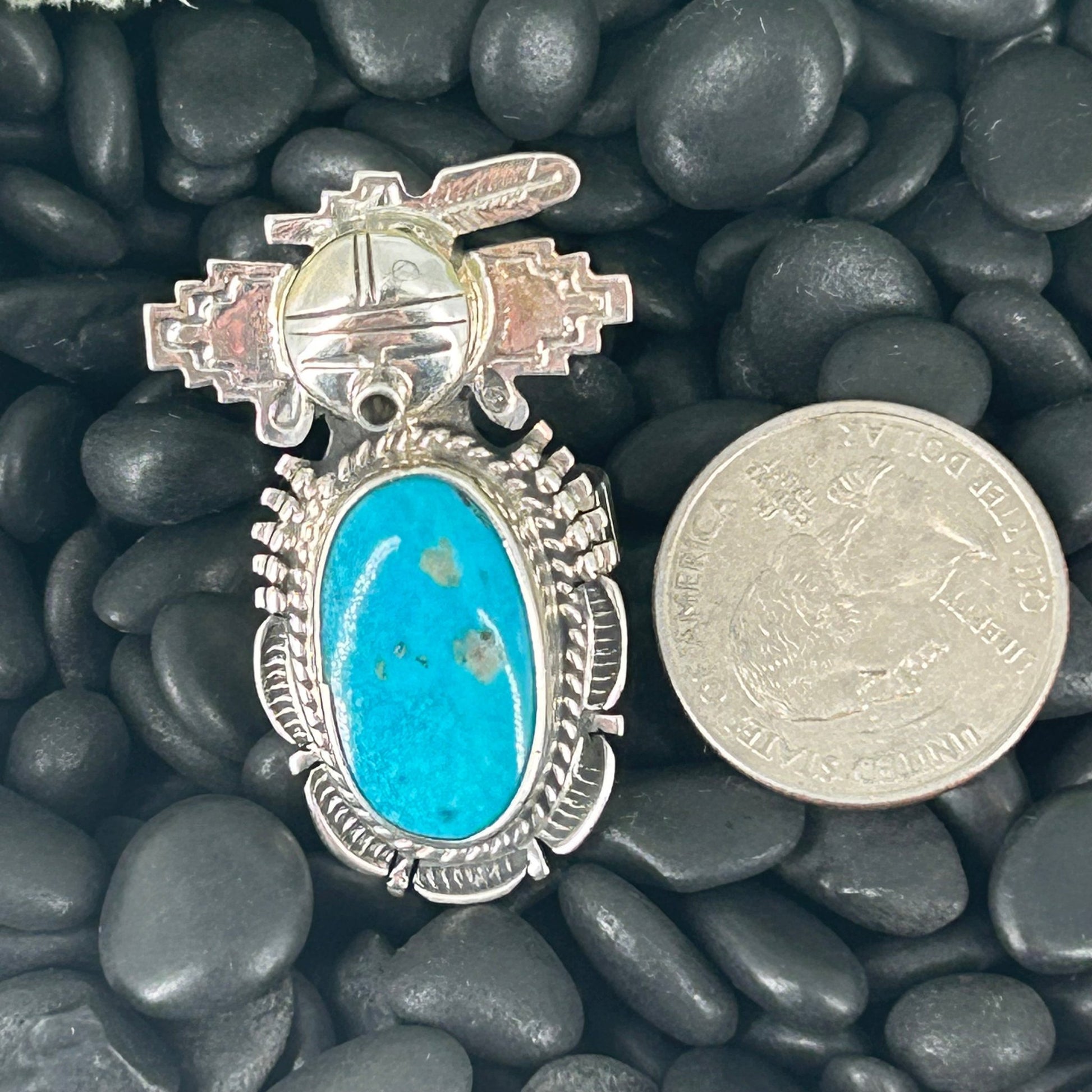 Navajo Sterling Kingman Turquoise Kachina Ring 8 - Rings - Bennie Ration - Turquoise Sunset!