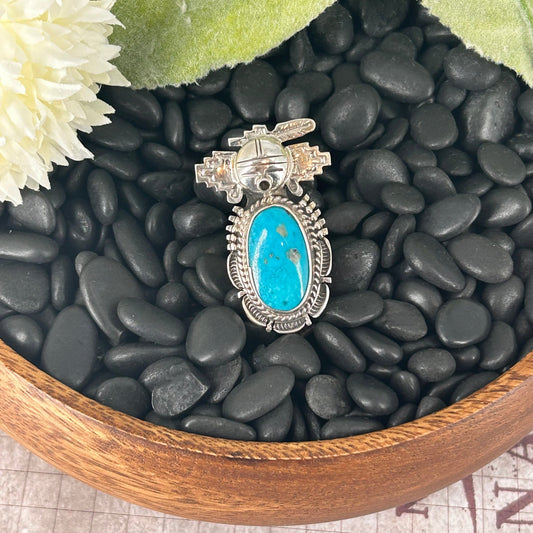 Navajo Sterling Kingman Turquoise Kachina Ring 8 - Rings - Bennie Ration - Turquoise Sunset!