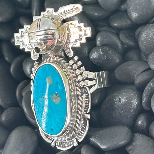 Navajo Sterling Kingman Turquoise Kachina Ring 8 - Rings - Bennie Ration - Turquoise Sunset!