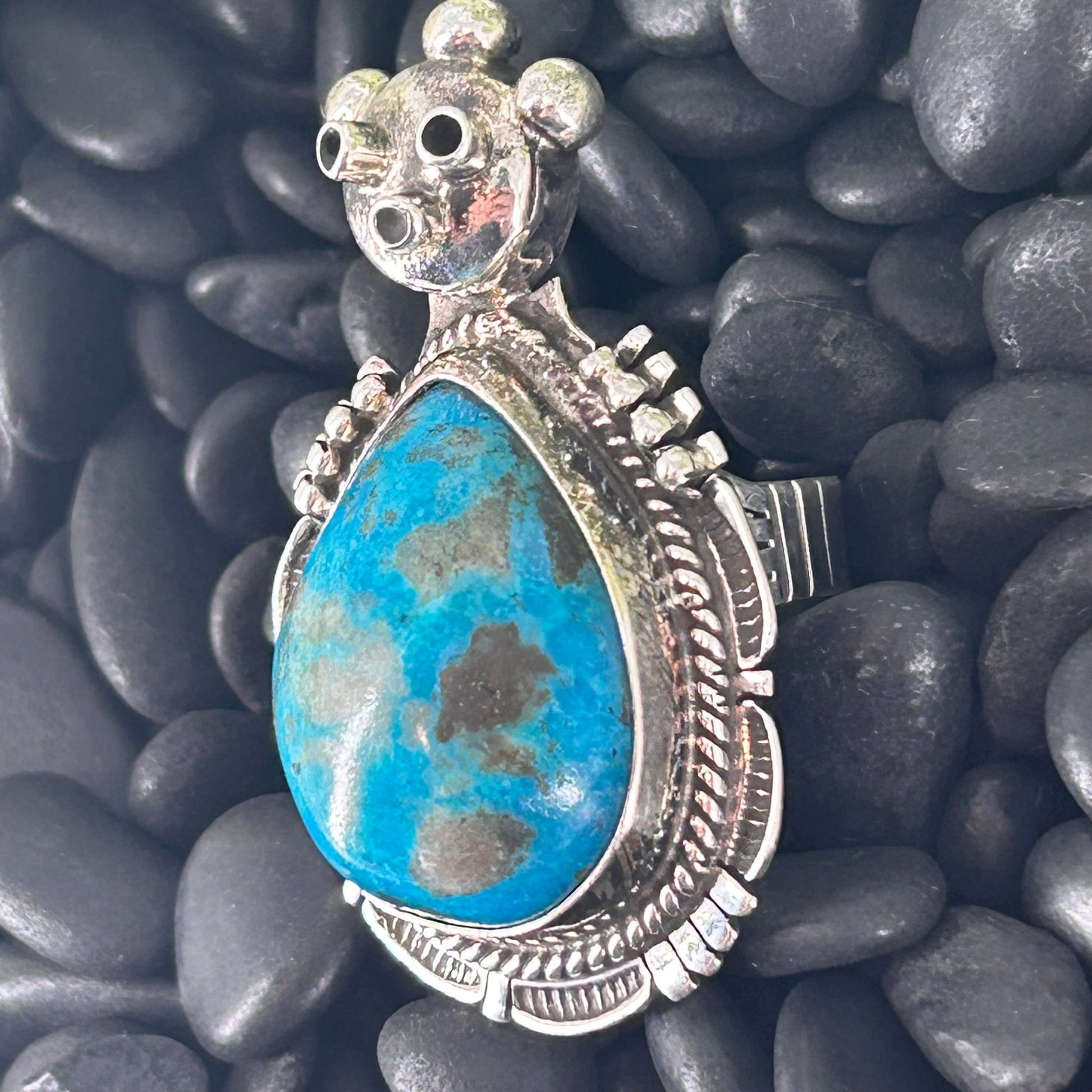 Navajo Sterling Kingman Turquoise Kachina Ring 8 - Rings - Bennie Ration - Turquoise Sunset!
