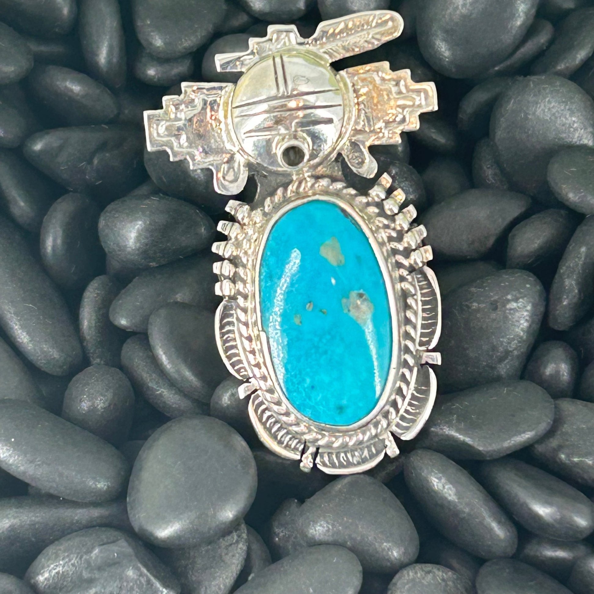Navajo Sterling Kingman Turquoise Kachina Ring 8 - Rings - Bennie Ration - Turquoise Sunset!