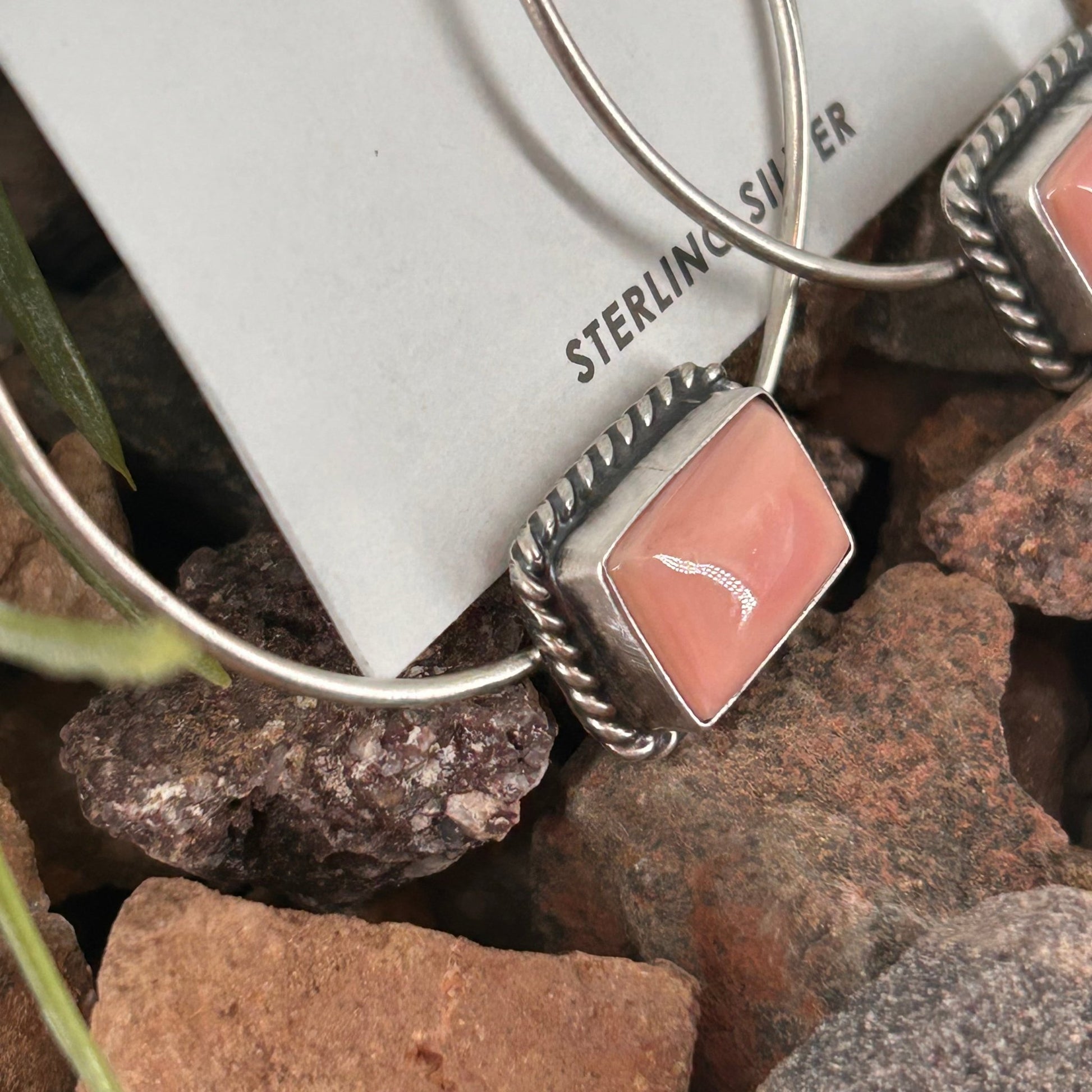 Navajo Sterling Pink Conch Braided Rope Hoop Earrings - Earrings - Elouise Kee - Turquoise Sunset!