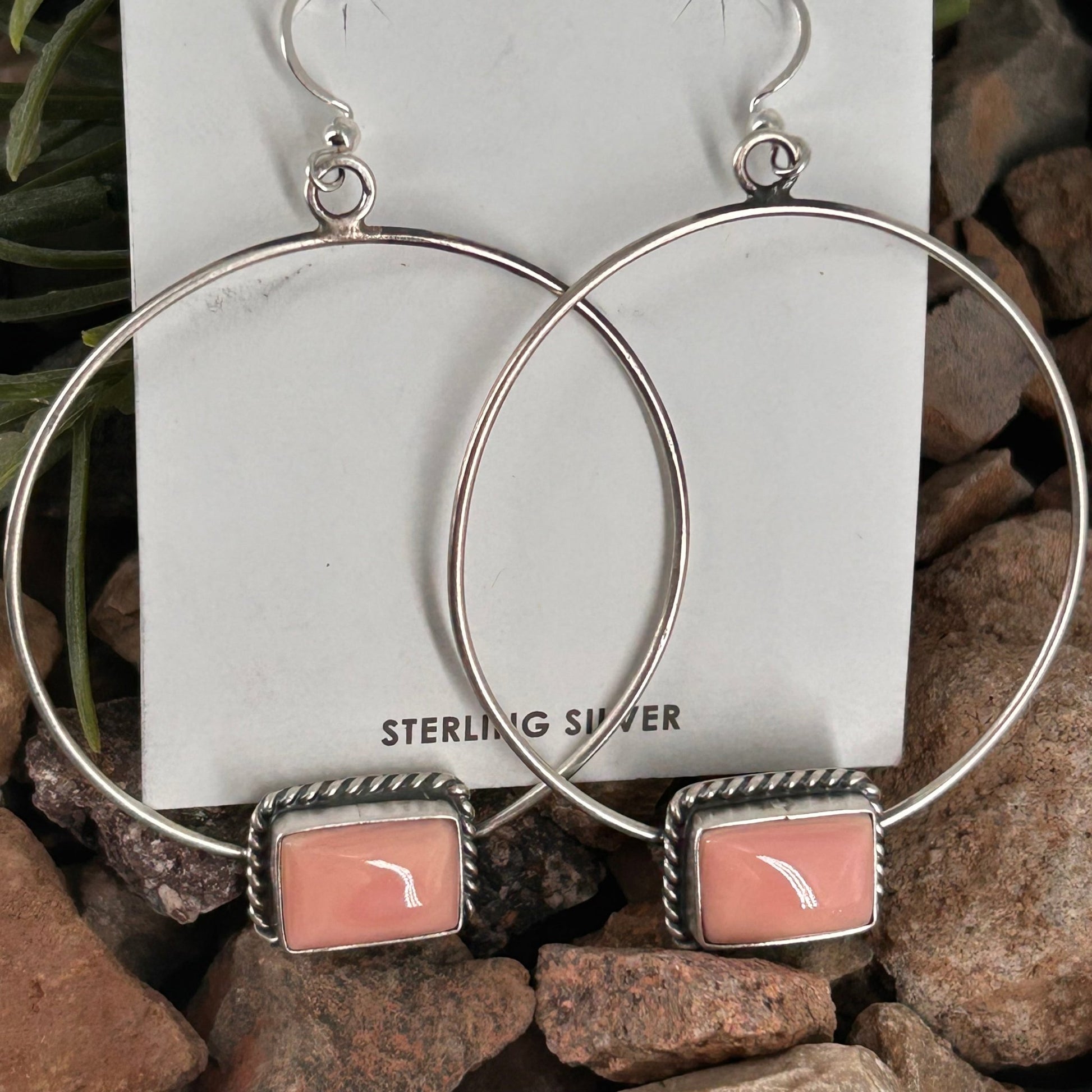 Navajo Sterling Pink Conch Braided Rope Hoop Earrings - Earrings - Elouise Kee - Turquoise Sunset!