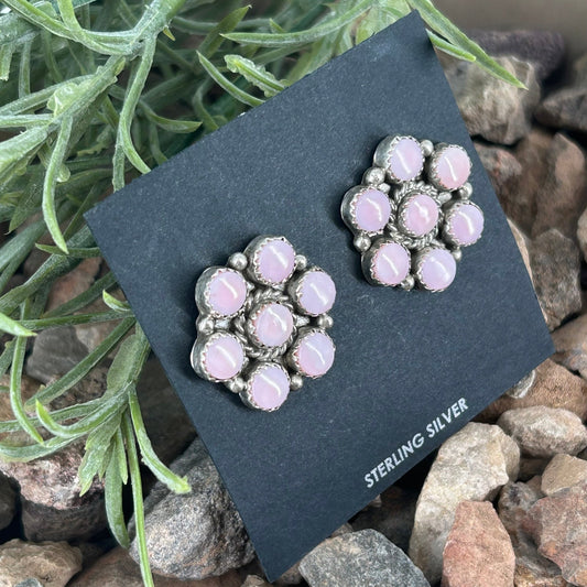 Navajo Sterling Pink Conch Flower Stud Earring - Earrings - Maxine Ramirez - Turquoise Sunset!