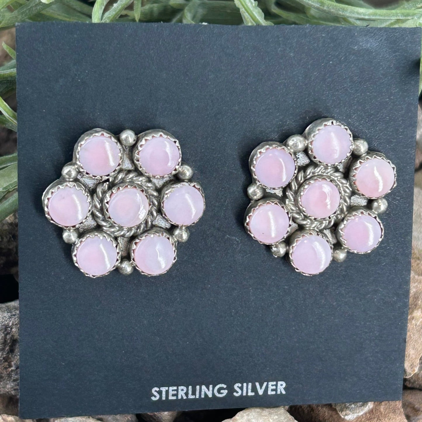 Navajo Sterling Pink Conch Flower Stud Earring - Earrings - Maxine Ramirez - Turquoise Sunset!