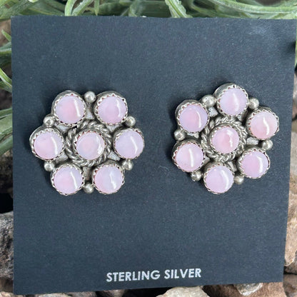 Navajo Sterling Pink Conch Flower Stud Earring - Maxine Ramirez - Turquoise Sunset!