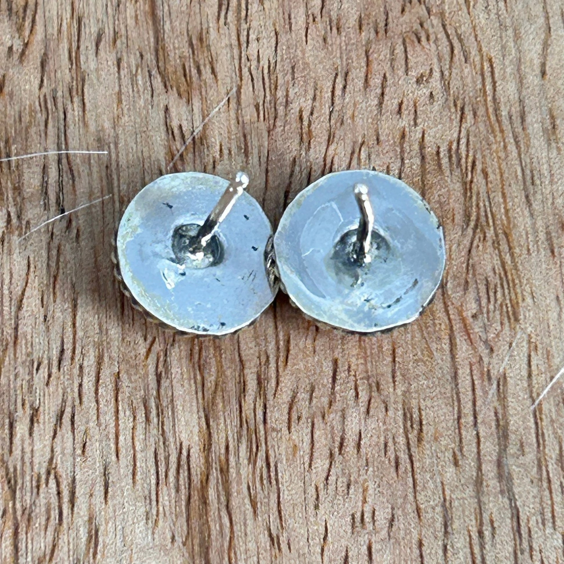 Navajo Sterling Pink Conch Round Button Stud Earrings - Earrings - Esther White - Turquoise Sunset!