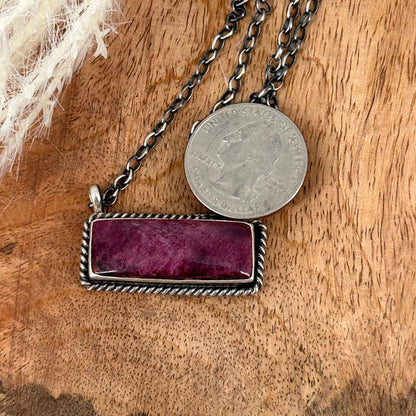 Navajo Sterling Purple Spiny Oyster 1.25" Bar Necklace - Johnny Dixon - Turquoise Sunset!