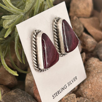 Navajo Sterling Purple Spiny Oyster Braided Rope Earrings - Elouise Kee - Turquoise Sunset!