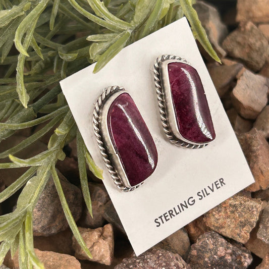 Navajo Sterling Purple Spiny Oyster Braided Rope Earrings - Earrings - Elouise Kee - Turquoise Sunset!