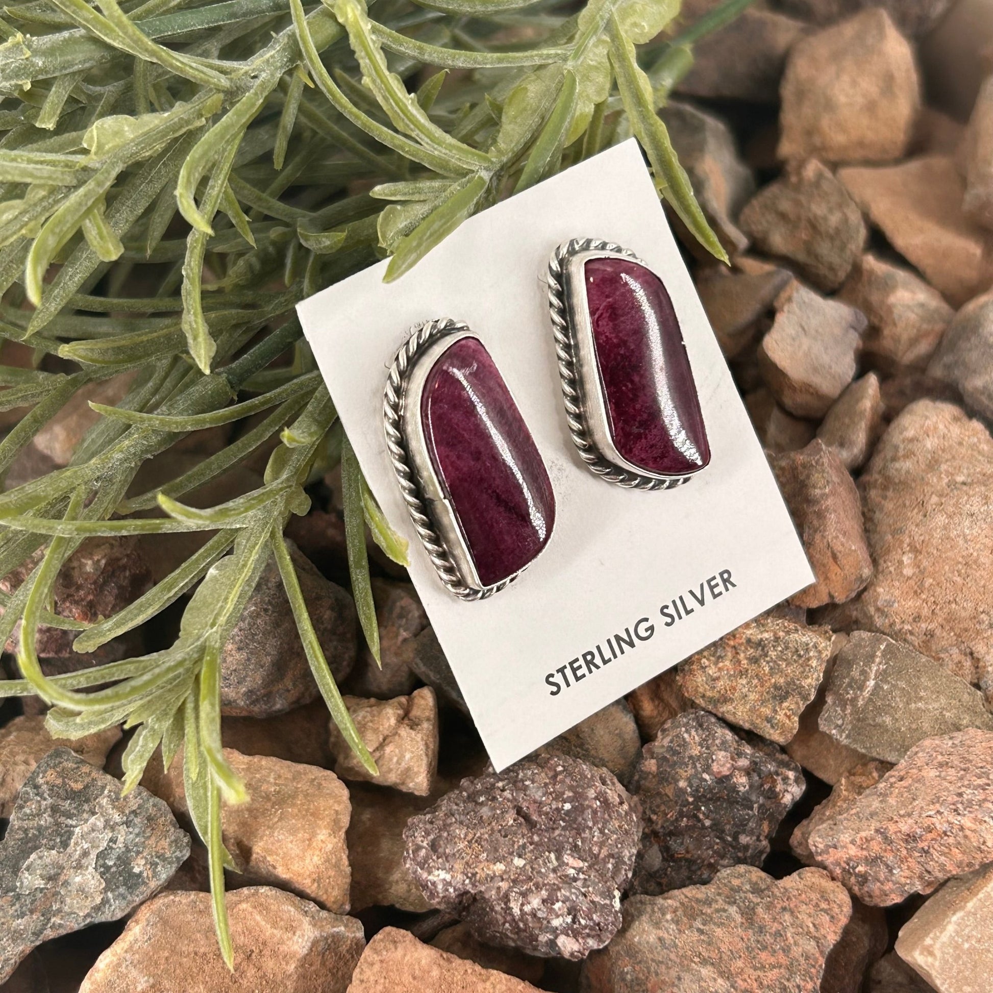 Navajo Sterling Purple Spiny Oyster Braided Rope Earrings - Earrings - Elouise Kee - Turquoise Sunset!