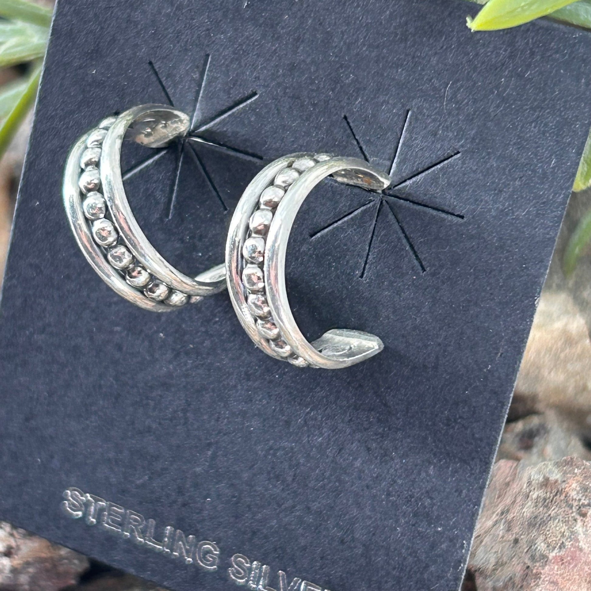 Navajo Sterling Silver .6 inch Hoop Earrings - Earrings - Karletts Yazzie - Turquoise Sunset!