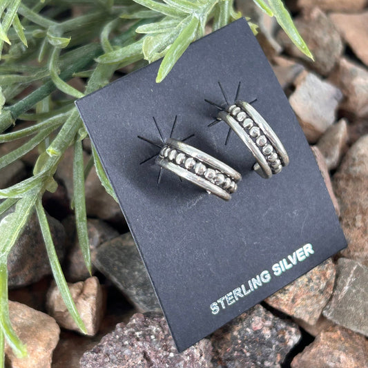 Navajo Sterling Silver .6 inch Hoop Earrings - Earrings - Karletts Yazzie - Turquoise Sunset!