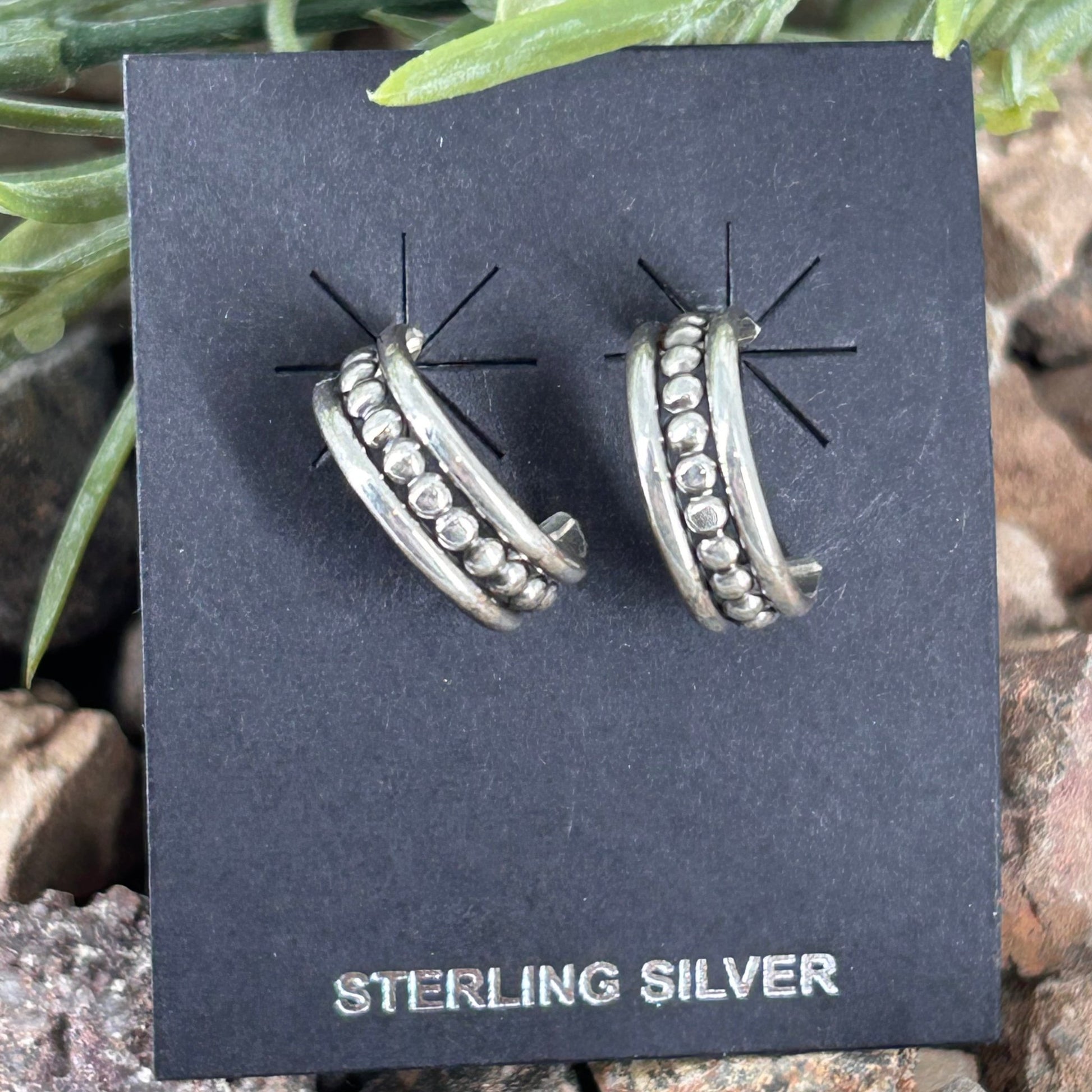Navajo Sterling Silver .6 inch Hoop Earrings - Earrings - Karletts Yazzie - Turquoise Sunset!