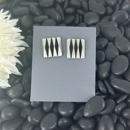 Navajo Sterling Silver Art Deco Stud Earrings - Leander Tahe - Turquoise Sunset!